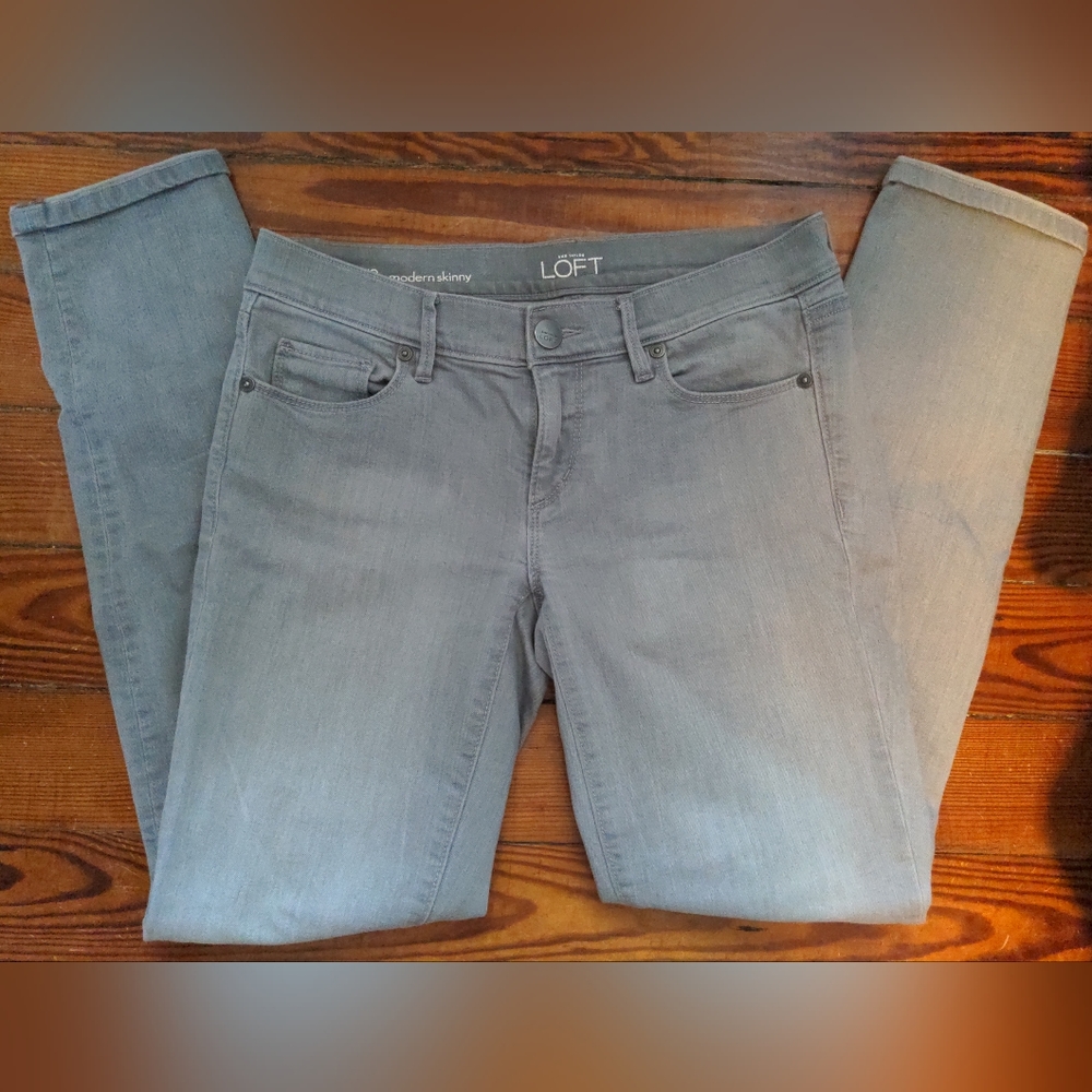 LOFT 26/2 Modern Skinny Stretch Denim Gray Pants; Soft & Comfy!